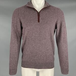 LUCIANO BARBERA Size S Burgundy Grey Knit Cashmere Elbow Patch Half Zip Pullover